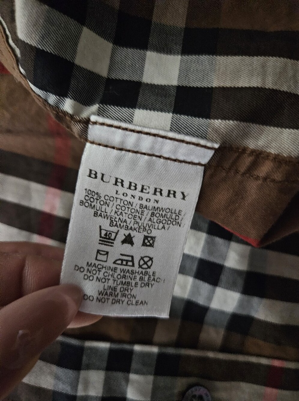 Burberry Brown Plaid Button-Down Shirt with Black & White Stripes Mens Small - Picture 4 of 6